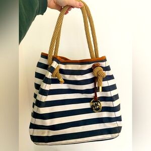 Michael Kors Navy and White Striped boho nautical Tote Bag
